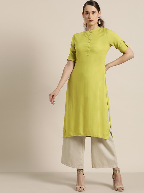 

Moda Rapido Women Lime Green Solid Straight Kurta