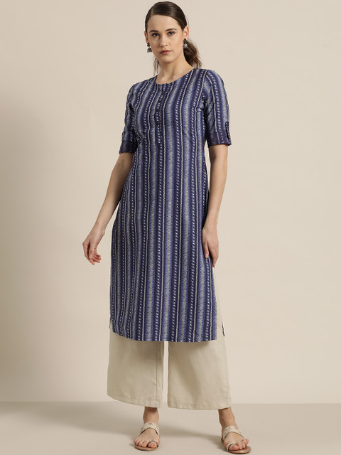 

Moda Rapido Women Blue & White Striped Straight Kurta