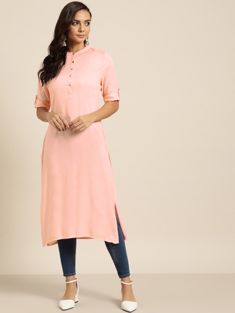 

Moda Rapido Women Pink Solid Straight Kurta