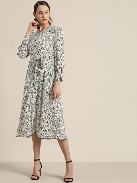 

Moda Rapido Women Off-White & Black Printed A-Line Dress