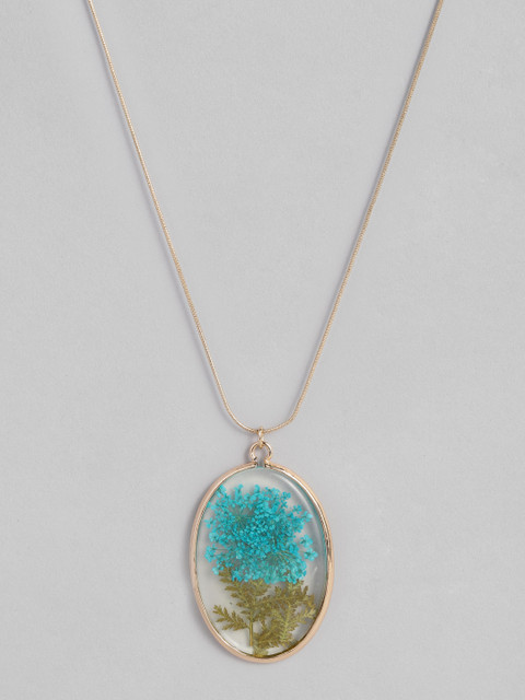 

Accessorize Gold-Toned & Blue Fern Trapped Flower Long Pendant with Chain