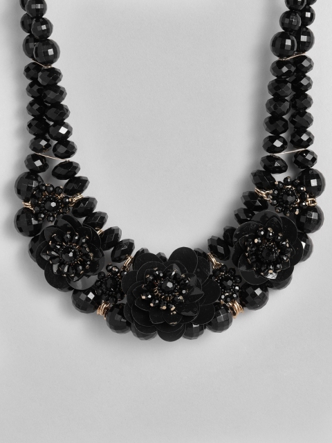 

Accessorize Black Flower And Bead Studded Statement Necklace