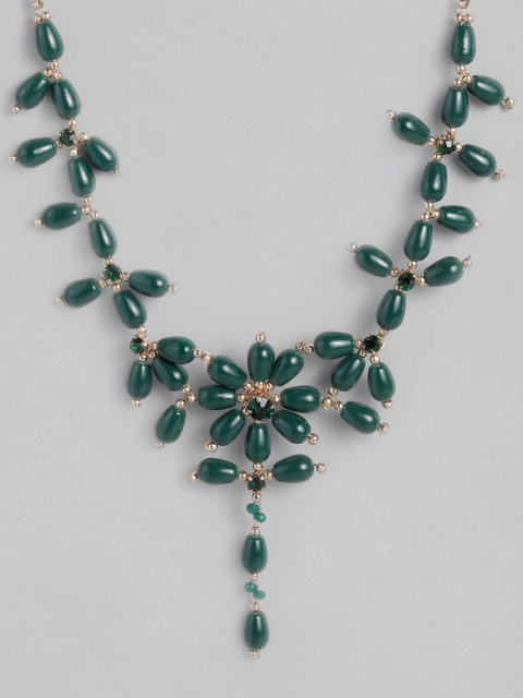 

Accessorize Green & Gold-Toned Cross Beaded Necklace