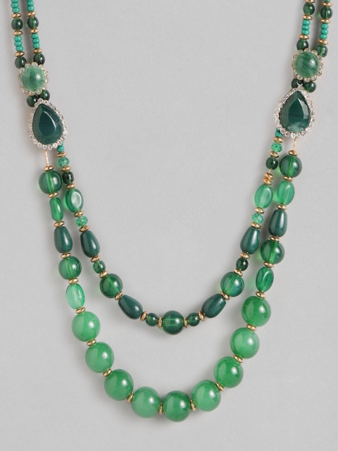 

Accessorize Green & Gold-Toned Beaded Stone-Studded Layered Necklace