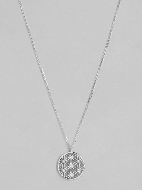 

Accessorize Women Platinum-Plated & Cubic Zirconia Studded Pendant With Chain, Silver