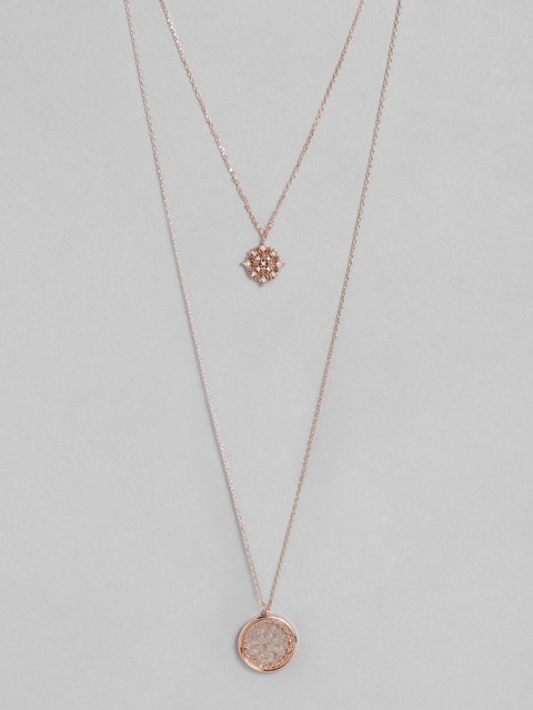 

Accessorize Rose Gold-Plated Cubic Zirconia Studded Layered Pendant with Chain