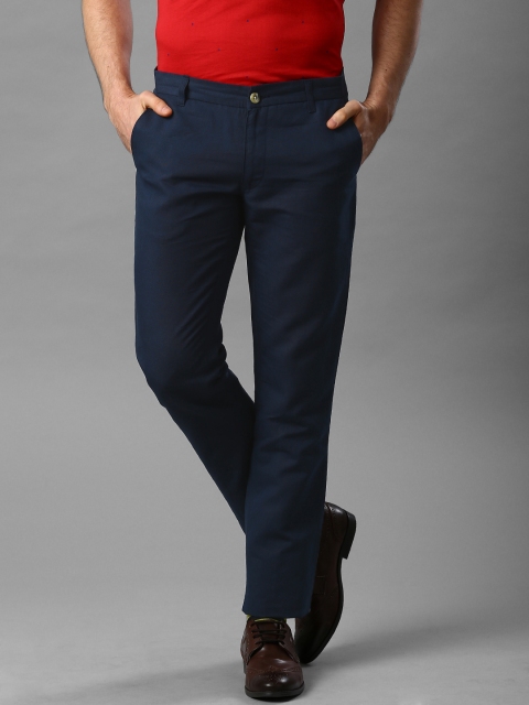 

INVICTUS Navy Linen Slim Fit Trousers, Navy blue