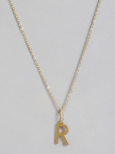 

Accessorize Women Gold-Plated R-Shaped Cubic Zirconia Studded Pendant With Chain