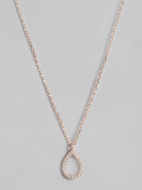 

Accessorize Rose Gold-Plated CZ Studded Teardrop-Shaped Pendant With Chain
