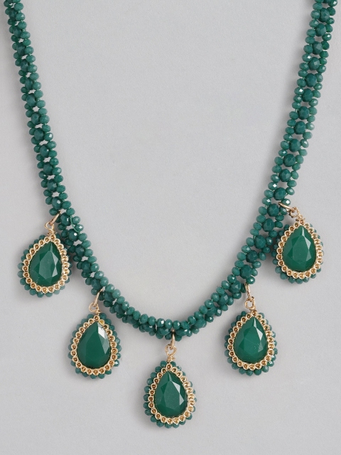 

Accessorize Green & Gold-Toned Beaded Statement Necklace