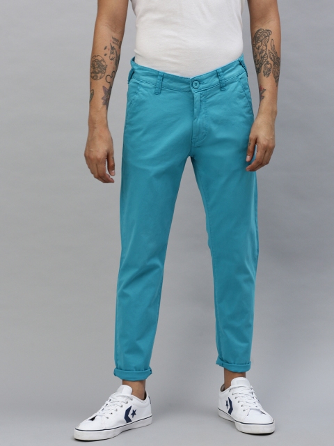 

HERE&NOW Men Turquoise Blue Slim Fit Solid Chinos