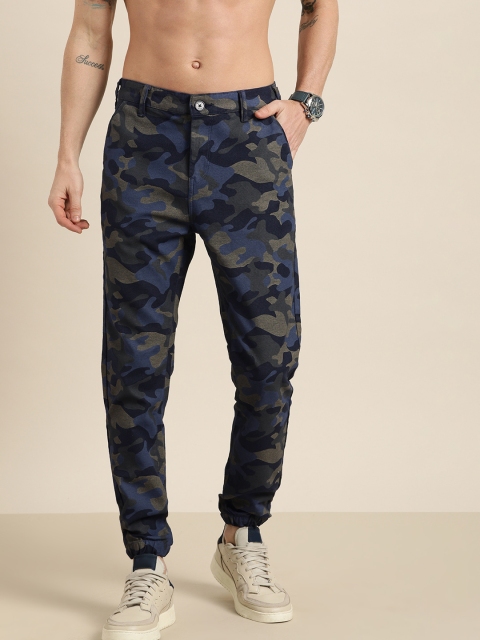 

Moda Rapido Men Navy Blue & Grey Regular Fit Camouflage Printed Joggers