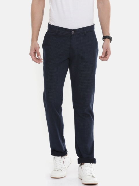 

Parx Men Navy Blue & Brown Lowell Tapered Fit Checked Regular Trousers