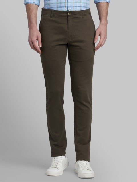 

Parx Men Olive Green Tapered Fit Checked Regular Trousers