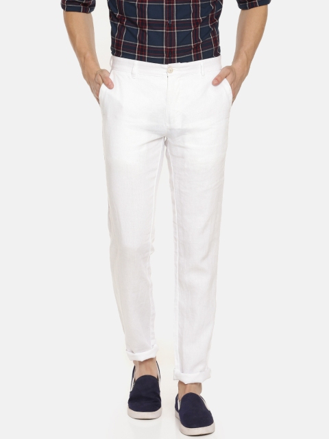 

Parx Men White Solid Slim Tapered Fit Linen Regular Trousers