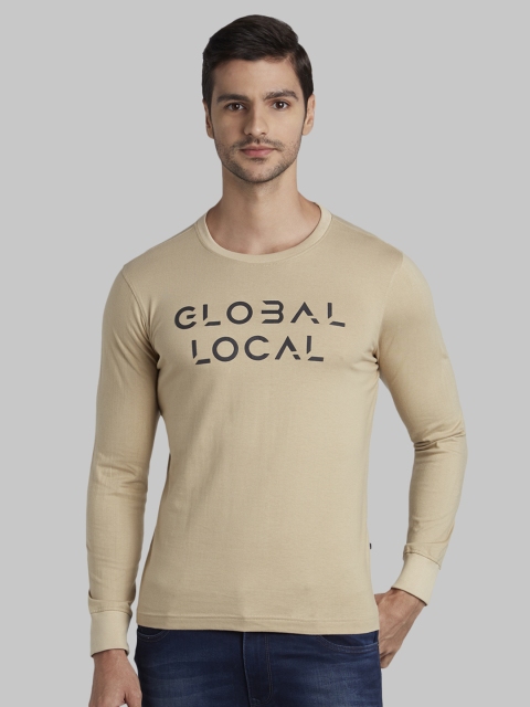 

Parx Men Beige Printed Round Neck Pure Cotton T-shirt