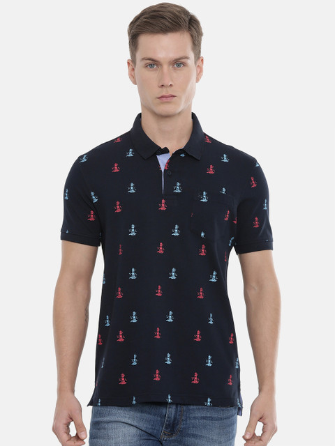 

Parx Men Navy Blue Printed Polo Collar T-shirt