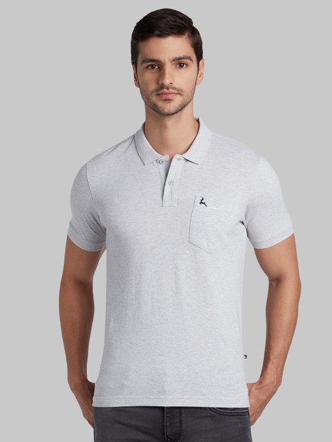 

Parx Men Grey Solid Polo Collar Pure Cotton T-shirt