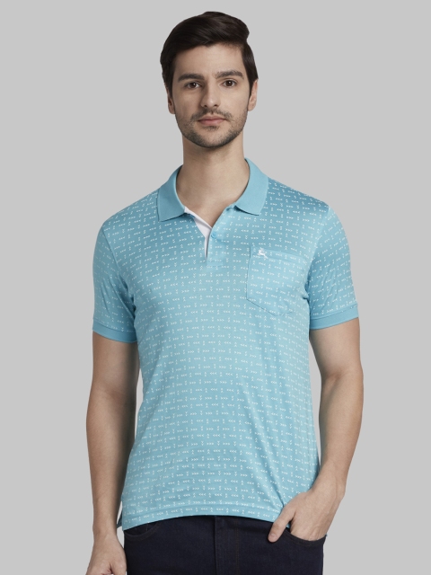 

Parx Men Blue White Printed Polo Collar Pure Cotton T-shirt