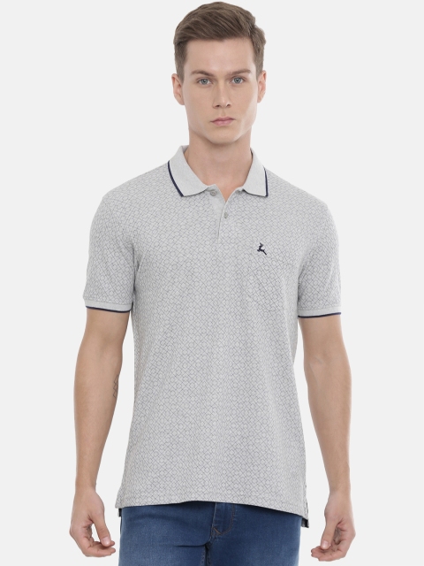 

Parx Men Grey & Black Printed Polo Collar T-shirt