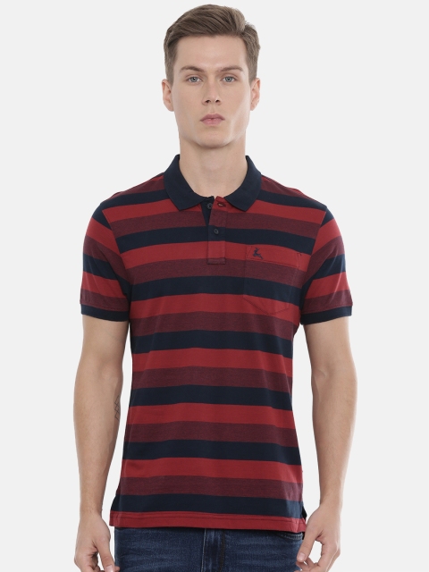 

Parx Men Navy Blue & Maroon Striped Polo Collar T-shirt