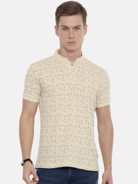 

Parx Men Beige & Brown Printed Mandarin Collar T-shirt