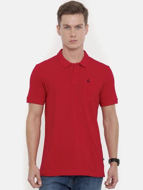 

Parx Men Red Solid Polo Collar Pure Cotton T-shirt