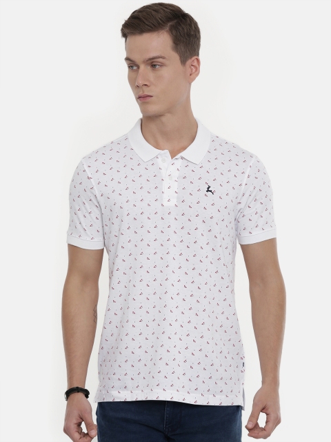 

Parx Men White & Red Printed Polo Collar T-shirt