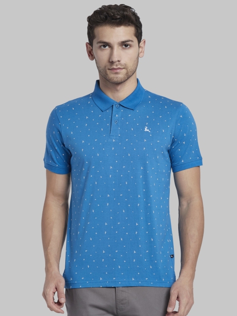 

Parx Men Blue & White Printed Polo Collar T-shirt