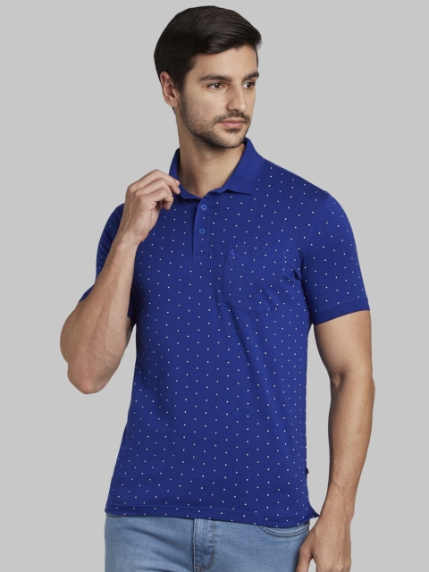 

Parx Men Blue Printed Polo Collar T-shirt