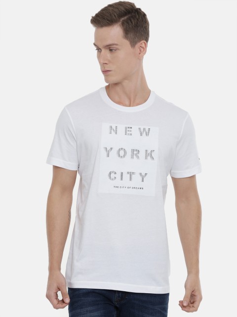 

Parx Men White Emboss Printed Round Neck Pure Cotton T-shirt