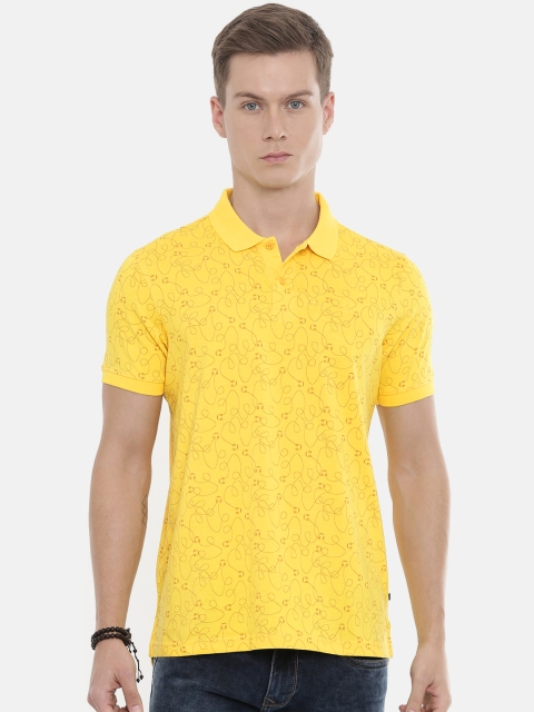 

Parx Men Yellow Brown Printed Polo Collar Pure Cotton T-shirt