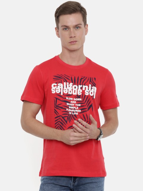 

Parx Men Red Printed Round Neck T-shirt