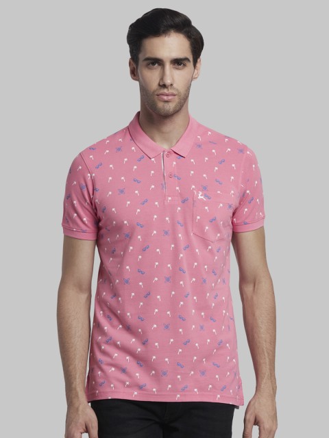 

Parx Men Pink Printed Polo Collar Pure Cotton T-shirt