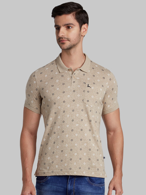 

Parx Men Beige Printed Polo Collar T-shirt