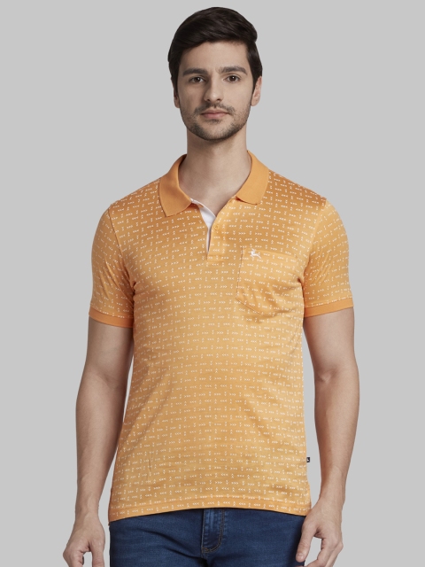

Parx Men Orange White Printed Polo Collar Pure Cotton T-shirt