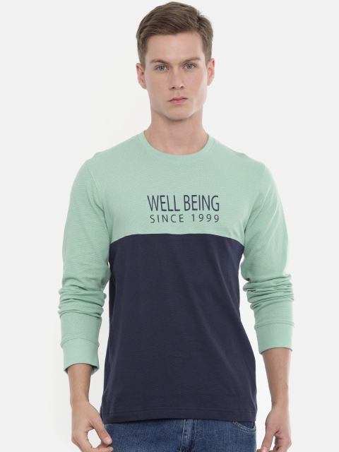 

Parx Men Green & Navy Blue Colourblocked Round Neck T-shirt