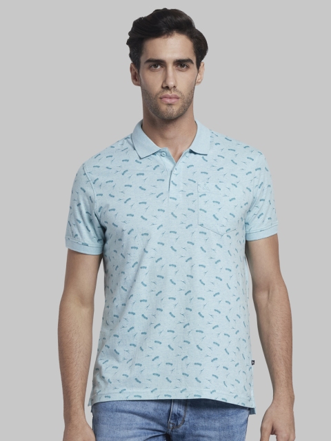 

Parx Men Blue Printed Polo Collar Pure Cotton T-shirt