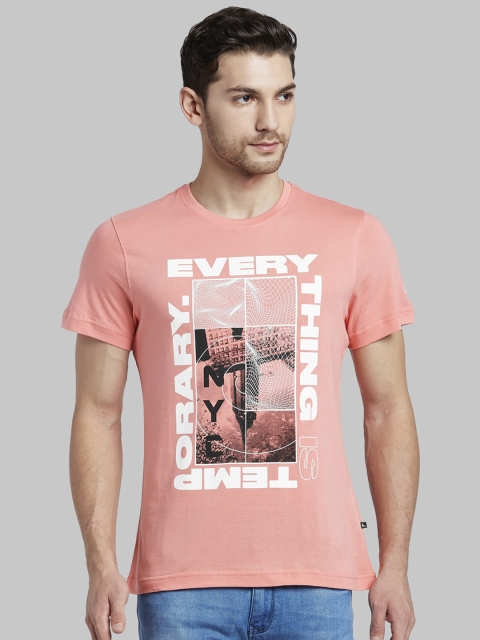 

Parx Men Pink White Printed Round Neck Pure Cotton T-shirt