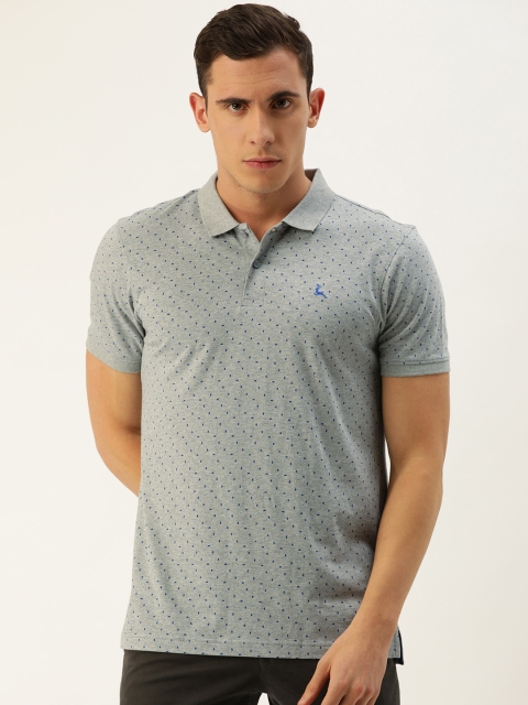 

Parx Men Grey & Blue Printed Polo Collar T-shirt