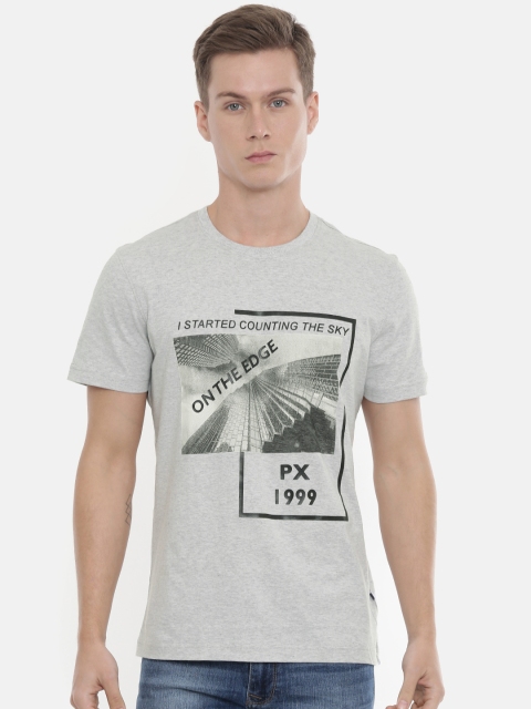 

Parx Men Grey Melange Printed Round Neck Pure Cotton T-shirt