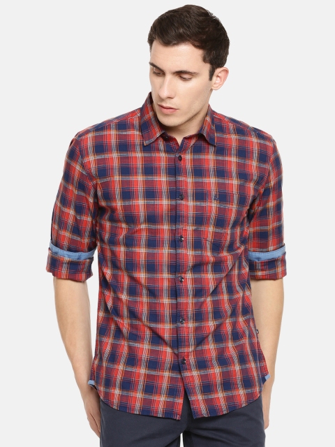 

Parx Men Red & Blue Slim Fit Checked Casual Shirt