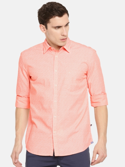 

Parx Men Peach-Coloured & White Slim Fit Printed Casual Shirt