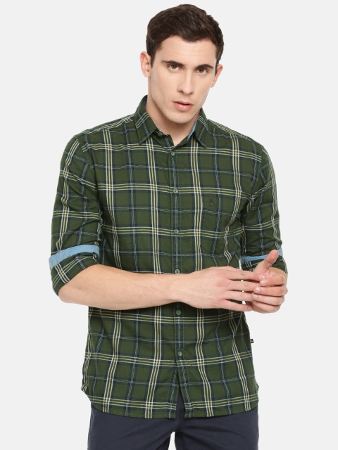 

Parx Men Olive Green & Beige Slim Fit Checked Casual Shirt