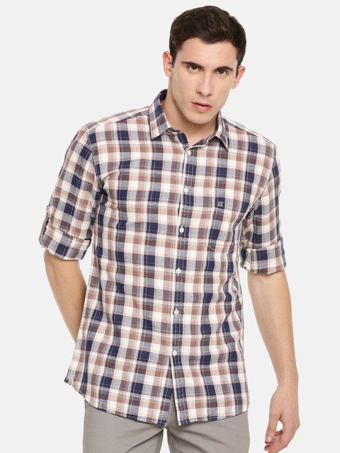 

Parx Men Brown & Off-White Checked Slim Fit Casual Shirt