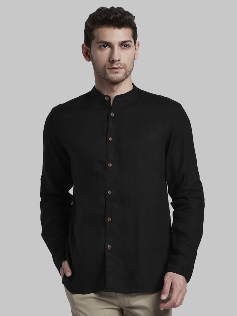 

Parx Men Black Slim Fit Solid Linen Casual Shirt