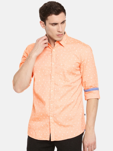 

Parx Men Orange & White Slim Fit Printed Casual Shirt