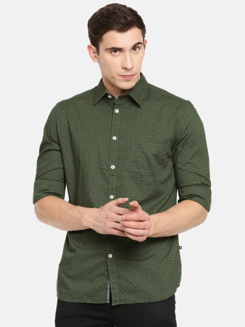 

Parx Men Olive Green & Black Slim Fit Printed Casual Shirt