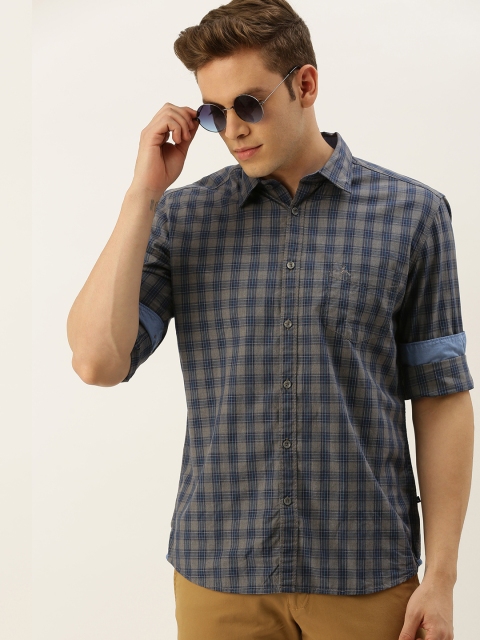 

Parx Men Grey & Navy Blue Slim Fit Checked Casual Shirt