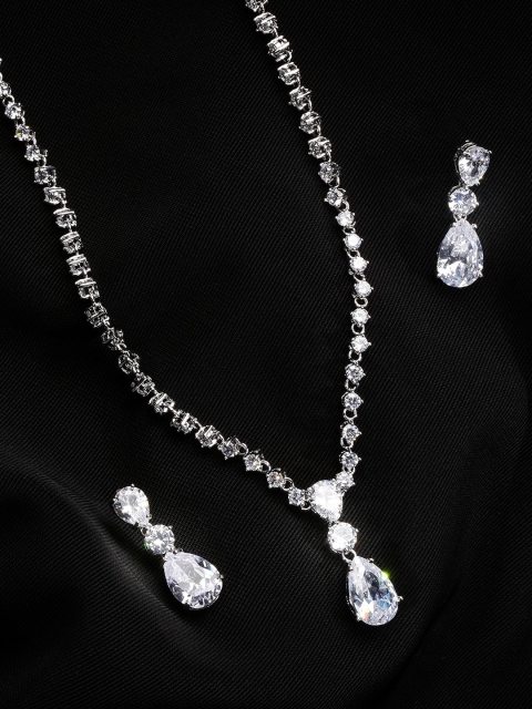 

Justpeachy Silver-Plated Cubic Zirconia Stone Studded Jewellery Set